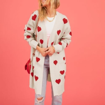 Women's Chunky Knit Heart Cardigan - Soft & Stylish Sweater