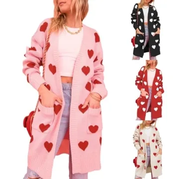 Women's Chunky Knit Heart Cardigan - Soft & Stylish Sweater