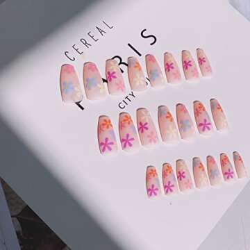 KXAMELIE Matte Nude Pink Glue on Nails Medium Length With Flowers Pattern,Press on Nails Medium Short Acrylic Nails Press on,Stick on Nails for Women and girls Daily Wear in 24 PCS Valentines Nails