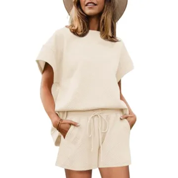 Tankaneo Women's Loungewear Set - Short Sleeve Tops and Shorts 2 Piece Outfits Matching Lounge Pajam...