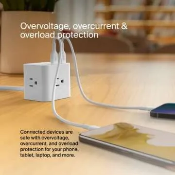 Belkin 6-Outlet Power Cube w/ 3 AC Outlets, 3 USB-A Ports, & 5ft Sturdy Extension Cord - Convenient Compact Cube for Home, Office, Travel, Desktop, & Phone Charger - 4.5 Amps