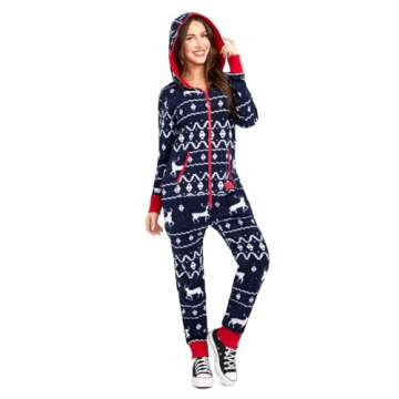Tipsy Elves Christmas Onesies for Adults - Comfy Unisex Matching Holiday Jumpsuits with Convenient P...