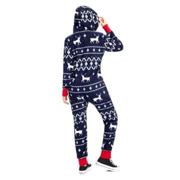 Tipsy Elves Christmas Onesies for Adults - Comfy Unisex Matching Holiday Jumpsuits with Convenient Pockets - Blue Fair Isle Christmas Jumpsuit Size Small