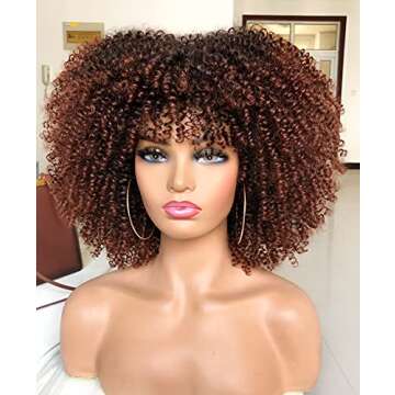 Annivia 14inch Afro Kinky Curly Wig with Bangs - Full and Fluffy for Black Women