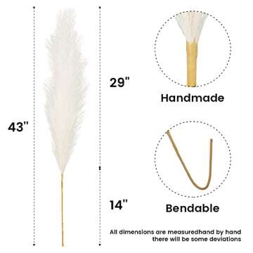dallisten 43" Fake Dried Pampas Grass, 3 Pcs Natural Fluffy Cream White Faux Pompous Grass, Tall Art...
