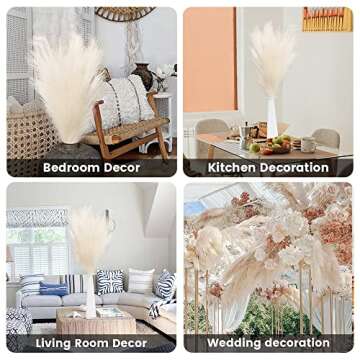 dallisten 43" Fake Dried Pampas Grass, 3 Pcs Natural Fluffy Cream White Faux Pompous Grass, Tall Artificial Pampas Grass Boho Decor for Floor Vase,Wedding, Living Room, Party, Home Decoration