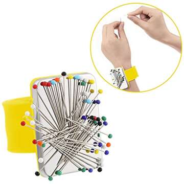 WILLBOND Magnetic Wrist Sewing Pincushion Wrist Magnetic Pin Holder Wristband Pin Cushion Holder with 3 Pcs Stainless Steel Pintail Comb Rat Tail Comb for Hair Clips Hand Sewing(Yellow)