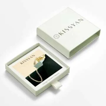 KissYan Gold Initial Necklace with Figaro Chain for Women