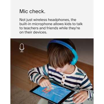 Belkin SoundForm Mini - Wireless Bluetooth Kids Headphones, 30H Battery, 85dB Safe Volume Limit, Built-in Microphone - Toddler On-Ear Earphones for iPhone, iPad, Fire Tablet, Ideal for School - Blue
