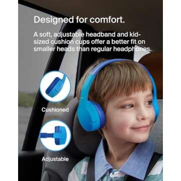 Belkin SoundForm Mini - Wireless Bluetooth Kids Headphones, 30H Battery, 85dB Safe Volume Limit, Built-in Microphone - Toddler On-Ear Earphones for iPhone, iPad, Fire Tablet, Ideal for School - Blue
