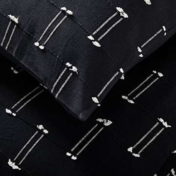 Amazon Brand – Rivet Global Textured 100% Cotton Duvet Cover Set, Full / Queen, Black