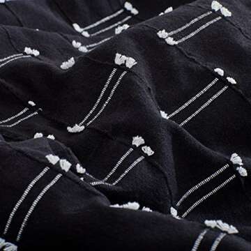 Amazon Brand – Rivet Global Textured 100% Cotton Duvet Cover Set, Full / Queen, Black