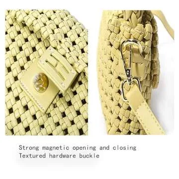 Angryapple Women Vegan Leather Hand-woven Handbag,Fashion Candy Color Shoulder Underarm Crossbody with Purse Casual Tote Bag (yellow)