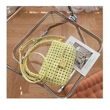 Angryapple Women Vegan Leather Hand-woven Handbag,Fashion Candy Color Shoulder Underarm Crossbody with Purse Casual Tote Bag (yellow)