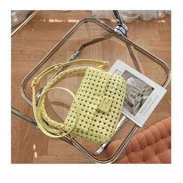 Angryapple Women Vegan Leather Hand-woven Handbag,Fashion Candy Color Shoulder Underarm Crossbody with Purse Casual Tote Bag (yellow)