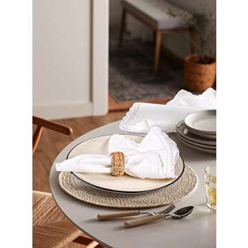 Ramanta Home Cloth Dinner Napkins Set of 12 Cotton Flax Fabric with Lace 20x20 Inch - Washable Fall ...