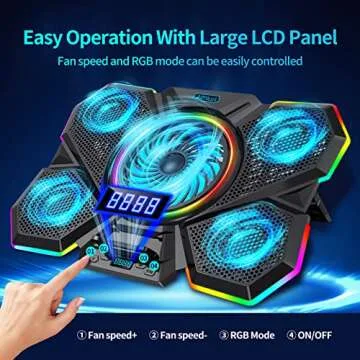 Quiet 5-Fan Laptop Cooler with RGB Lights for 12-17 Inch
