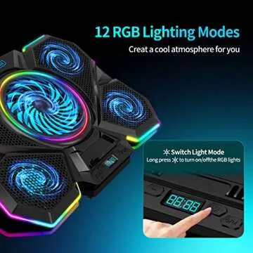 Quiet 5-Fan Laptop Cooler with RGB Lights for 12-17 Inch