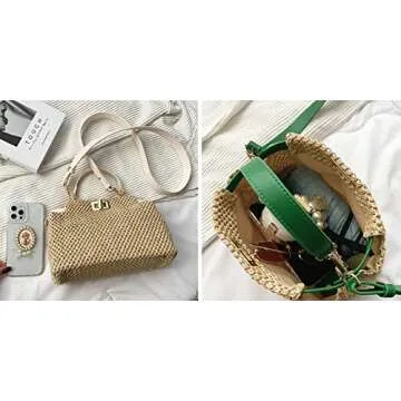 Straw Bag Beach Bag for Women Small Tote Bag Straw Shoulder Bag Chic Handbag Satchel Crossbody Bag Purses 2023