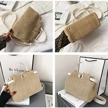 Straw Bag Beach Bag for Women Small Tote Bag Straw Shoulder Bag Chic Handbag Satchel Crossbody Bag Purses 2023