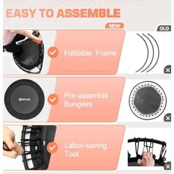 BCAN 450/550 LBS Foldable Mini Trampoline, 40"/48" Fitness Trampoline with Bungees, U Shape Adjustable Foam Handle, Stable & Quiet Exercise Rebounder for Adults Indoor/Outdoor Workout
