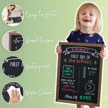 First Day of School Board | School Chalkboard Sign for Kids Back to School | 12" x 16" Wood Framed Reusable First Day of School Sign
