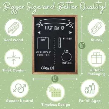 First Day of School Board | School Chalkboard Sign for Kids Back to School | 12" x 16" Wood Framed Reusable First Day of School Sign
