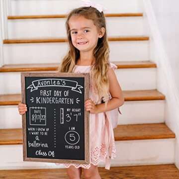 First Day of School Board | School Chalkboard Sign for Kids Back to School | 12" x 16" Wood Framed Reusable First Day of School Sign