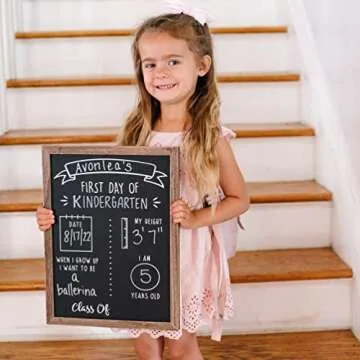 First Day of School Board | School Chalkboard Sign for Kids Back to School | 12" x 16" Wood Framed Reusable First Day of School Sign