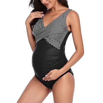 SUMMERSUNSHINE Maternity One Piece Swimwear Front Cross Pregnancy Swimsuit Bathing Suit Maternity Bi...