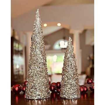 TenWaterloo Champagne Gold Artificial Christmas Cone Trees, Set of 2, 12 Inches and 18 Inches High