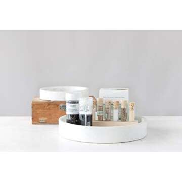 Creative Co-Op Minimalist Round Carved Marble Tray or Charcuterie Board, White, 12"