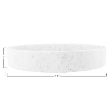 Creative Co-Op Minimalist Round Carved Marble Tray or Charcuterie Board, White, 12"
