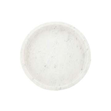 Creative Co-Op Minimalist Round Carved Marble Tray or Charcuterie Board, White, 12"