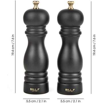 BILL.F Salt and Pepper Grinder Wooden Pepper Mill Grinder Salt Pepper Shakers Set of 2 with Adjustable Ceramic Rotor- 7 Inch