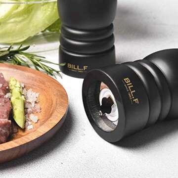 BILL.F Salt and Pepper Grinder Wooden Pepper Mill Grinder Salt Pepper Shakers Set of 2 with Adjustable Ceramic Rotor- 7 Inch
