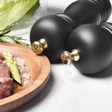 BILL.F Salt and Pepper Grinder Wooden Pepper Mill Grinder Salt Pepper Shakers Set of 2 with Adjustable Ceramic Rotor- 7 Inch