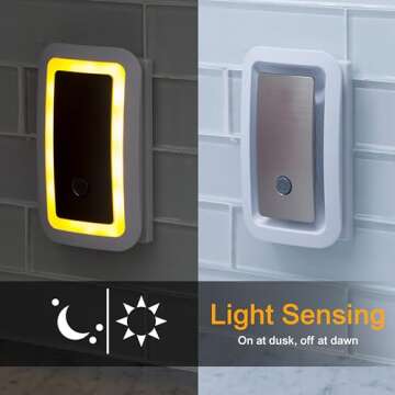 GE Enbrighten SleepLite LED Amber Night Light, Plug, Dusk-to-Dawn Sensor, Sleep-light, Natural Sleep, Ideal for Bedroom, Nursery, Bathroom, 36244, 1 Pack, Brushed Nickel | High/Low/Off