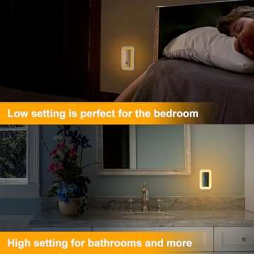 GE Enbrighten SleepLite LED Amber Night Light, Plug, Dusk-to-Dawn Sensor, Sleep-light, Natural Sleep, Ideal for Bedroom, Nursery, Bathroom, 36244, 1 Pack, Brushed Nickel | High/Low/Off