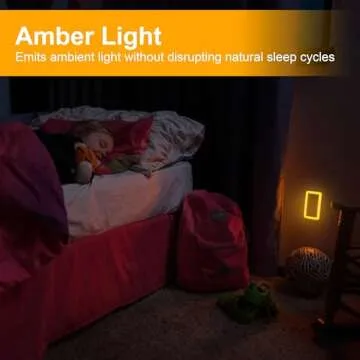 GE Enbrighten SleepLite LED Amber Night Light, Plug, Dusk-to-Dawn Sensor, Sleep-light, Natural Sleep, Ideal for Bedroom, Nursery, Bathroom, 36244, 1 Pack, Brushed Nickel | High/Low/Off