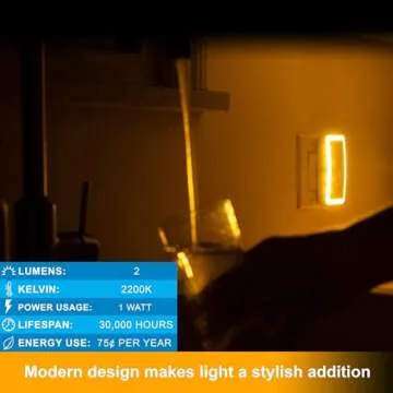 GE Enbrighten SleepLite LED Amber Night Light, Plug, Dusk-to-Dawn Sensor, Sleep-light, Natural Sleep, Ideal for Bedroom, Nursery, Bathroom, 36244, 1 Pack, Brushed Nickel | High/Low/Off