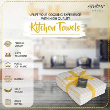 AMOUR INFINI Kitchen Towels Set of 4 - Highly Absorbent, Super Soft Terry Cotton 20x28 Inch Dish Tow...