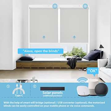 Allesin Motorized Roller Blinds Shade with Remote Control for Windows, Blackout Smart Roller Shades, Cordless & Rechargeable Automatic Blinds for Home, Office (Grey,H72 x W23)