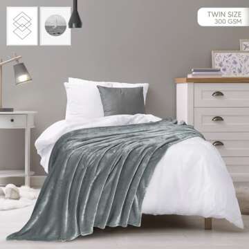 Utopia Bedding Fleece Blanket Twin Size Ash Grey 300GSM Luxury Anti-Static Fuzzy Soft Microfiber Bed Blanket (90x66 Inch)