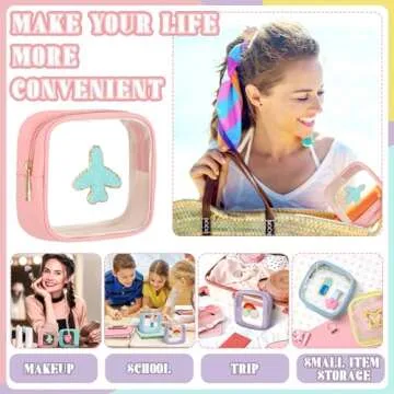 Abbylike 6 Pcs Small Preppy Patch Makeup Bags Mini Clear Travel Bag for Women PVC Waterproof Toiletry Bags Cute Chenille Pattern Pouch Purse with Zipper for Women, 4.9 x 4.7 x 2 Inch (Elegant)