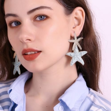 RUOFFETA Raffia Starfish Earrings, Raffia Straw Wrapped Starfish Drop Dangle Earrings Summer Tropical Beach Jewelry(Pea Green A)