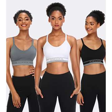 ANGOOL Strappy Sports Bra for Women, Longline Medium Support Yoga Bra Wirefree Padded Sports Bralett...