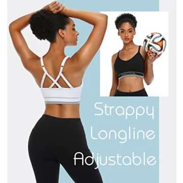 ANGOOL Strappy Sports Bra for Women, Longline Medium Support Yoga Bra Wirefree Padded Sports Bralette with Adjustable Straps White 3 Pack