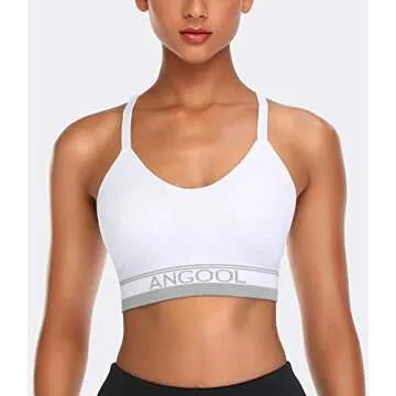 ANGOOL Strappy Sports Bra for Women, Longline Medium Support Yoga Bra Wirefree Padded Sports Bralette with Adjustable Straps White 3 Pack