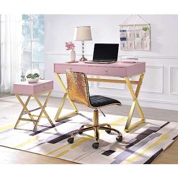 Acme Coleen Side Table in Pink & Gold